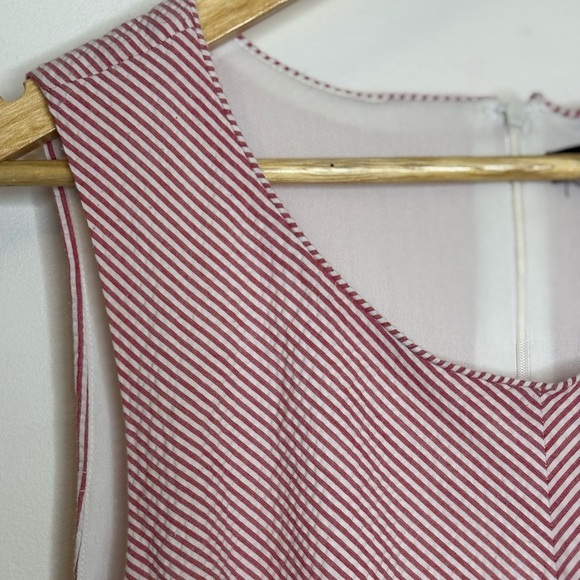 Nina Leonard Red and White Striped Seersucker Sleeveless Tiered Dress - Picture 2 of 7